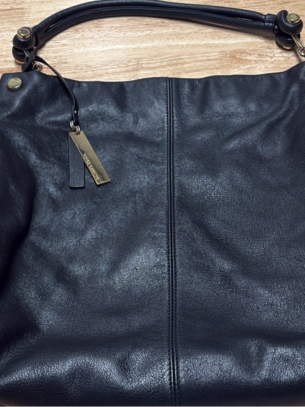 Vince Camuto Black Leather Hobo Bag with Gold Hardware